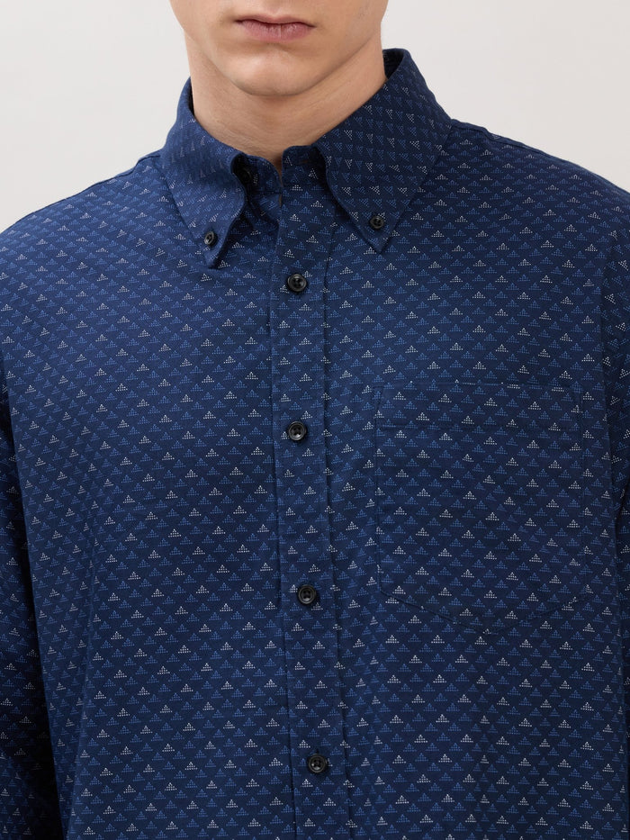 Men's Smart Fit Printed Cotton Shirt - Dark Blue