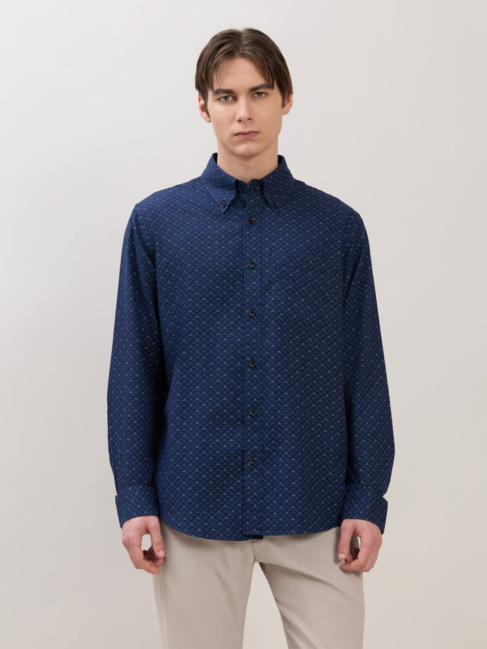 Men's Smart Fit Printed Cotton Shirt - Dark Blue