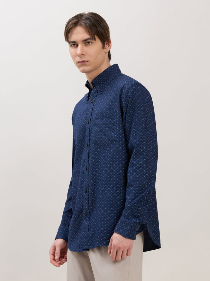 Men's Smart Fit Printed Cotton Shirt - Dark Blue