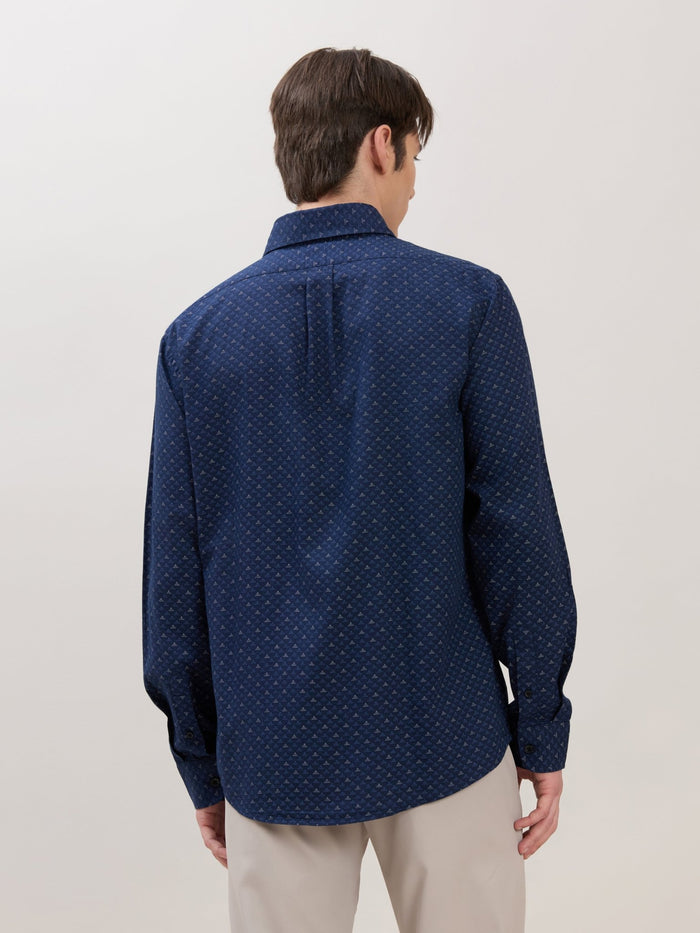 Men's Smart Fit Printed Cotton Shirt - Dark Blue