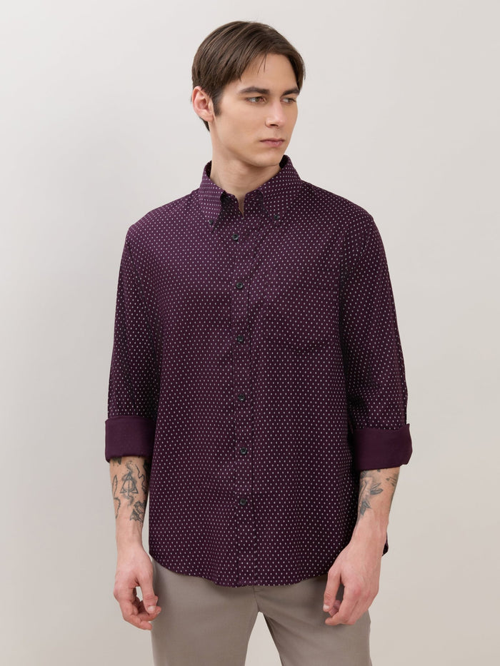 Men's  Smart Fit Printed Cotton Shirt - Dark Plum