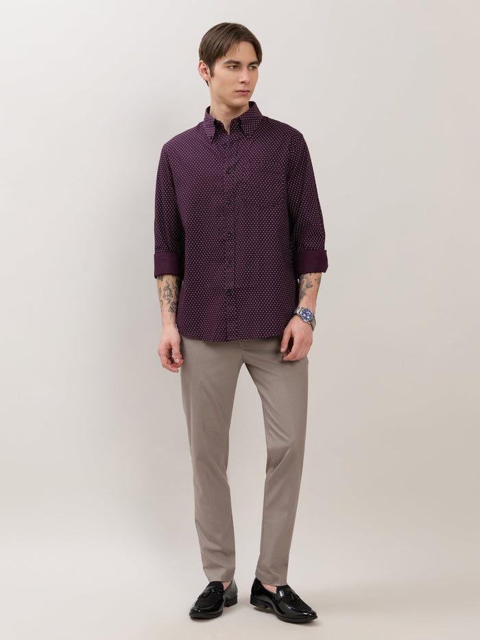 Men's  Smart Fit Printed Cotton Shirt - Dark Plum