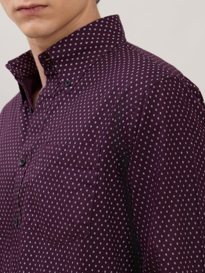 Men's  Smart Fit Printed Cotton Shirt - Dark Plum