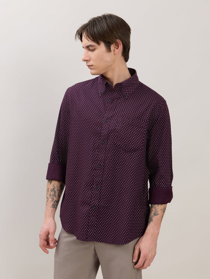 Men's  Smart Fit Printed Cotton Shirt - Dark Plum