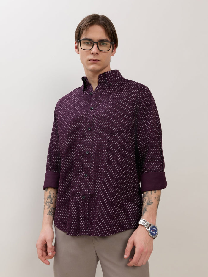 Men's  Smart Fit Printed Cotton Shirt - Dark Plum