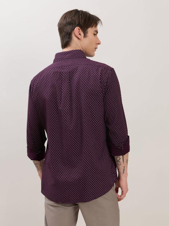 Men's  Smart Fit Printed Cotton Shirt - Dark Plum