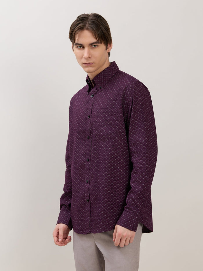 Men's Smart Fit Printed Cotton Shirt - Dark Purple
