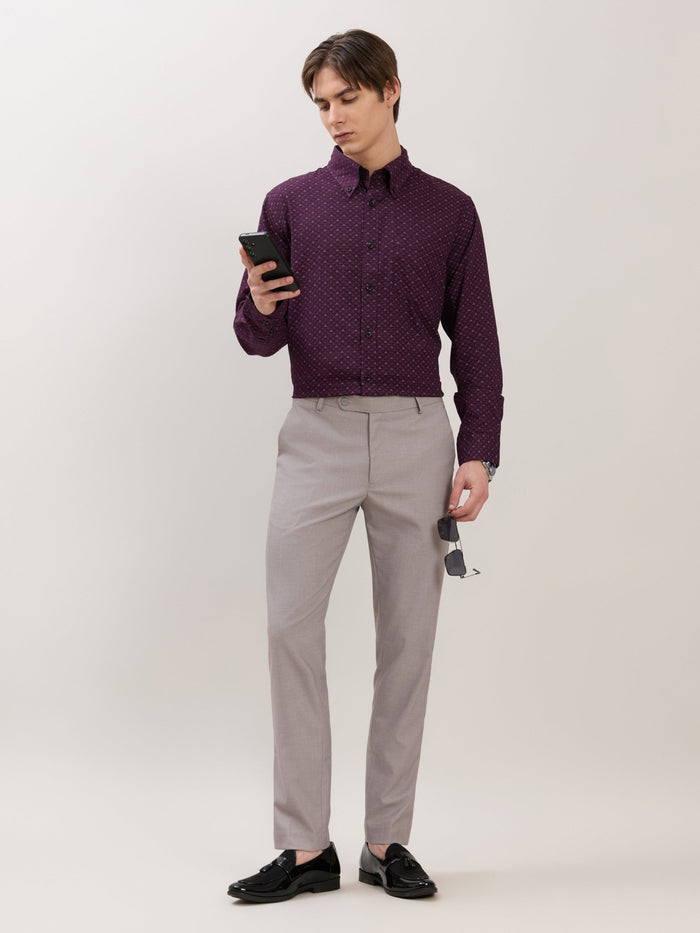 Men's Smart Fit Printed Cotton Shirt - Dark Purple