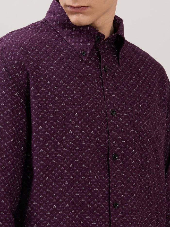 Men's Smart Fit Printed Cotton Shirt - Dark Purple