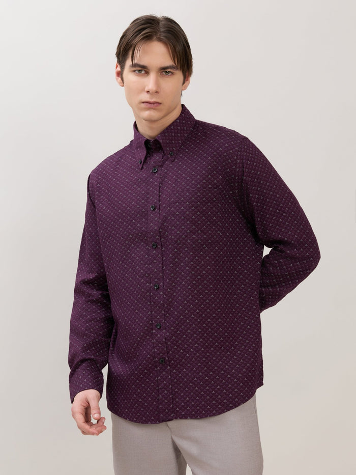 Men's Smart Fit Printed Cotton Shirt - Dark Purple
