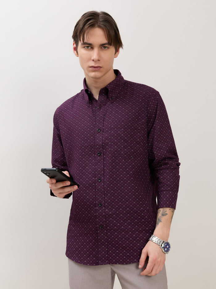 Men's Smart Fit Printed Cotton Shirt - Dark Purple