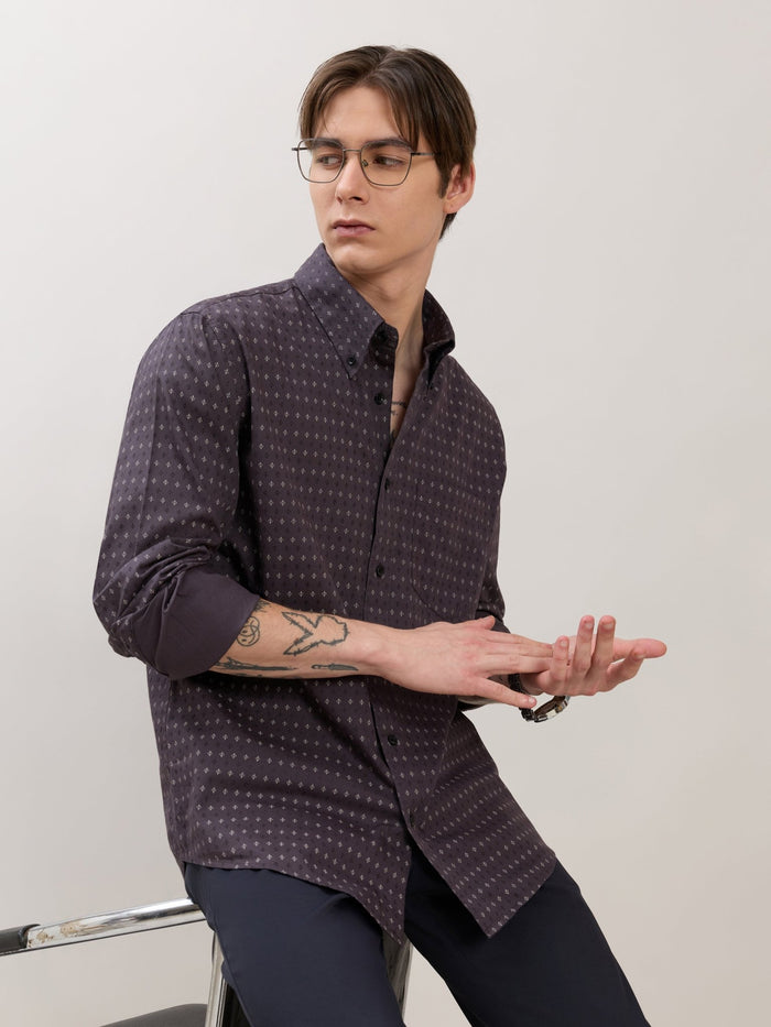 Men's Smart Fit Printed Cotton Shirt - Grape