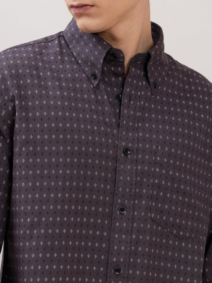 Men's Smart Fit Printed Cotton Shirt - Grape