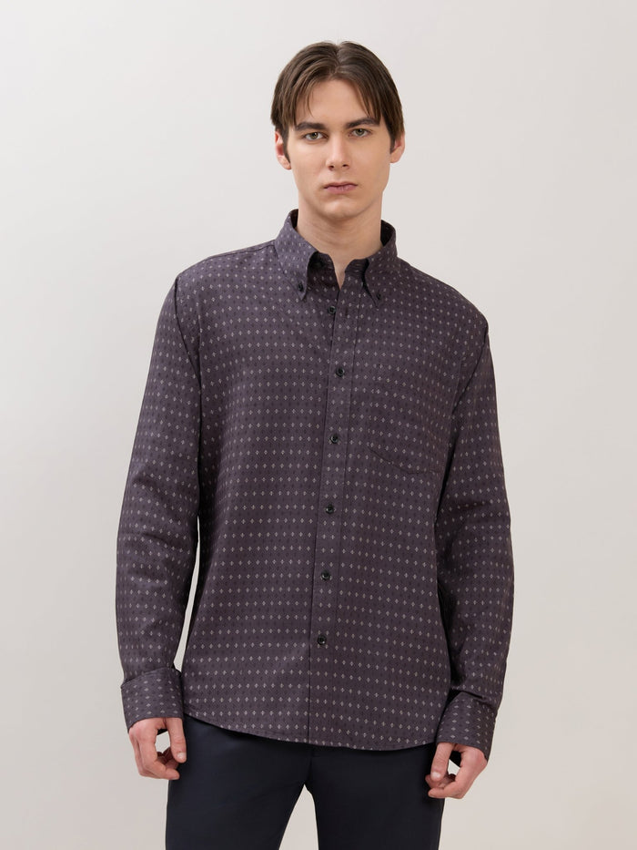 Men's Smart Fit Printed Cotton Shirt - Grape