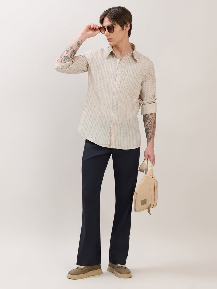 Men's Smart Fit Printed Cotton Shirt - Light Beige