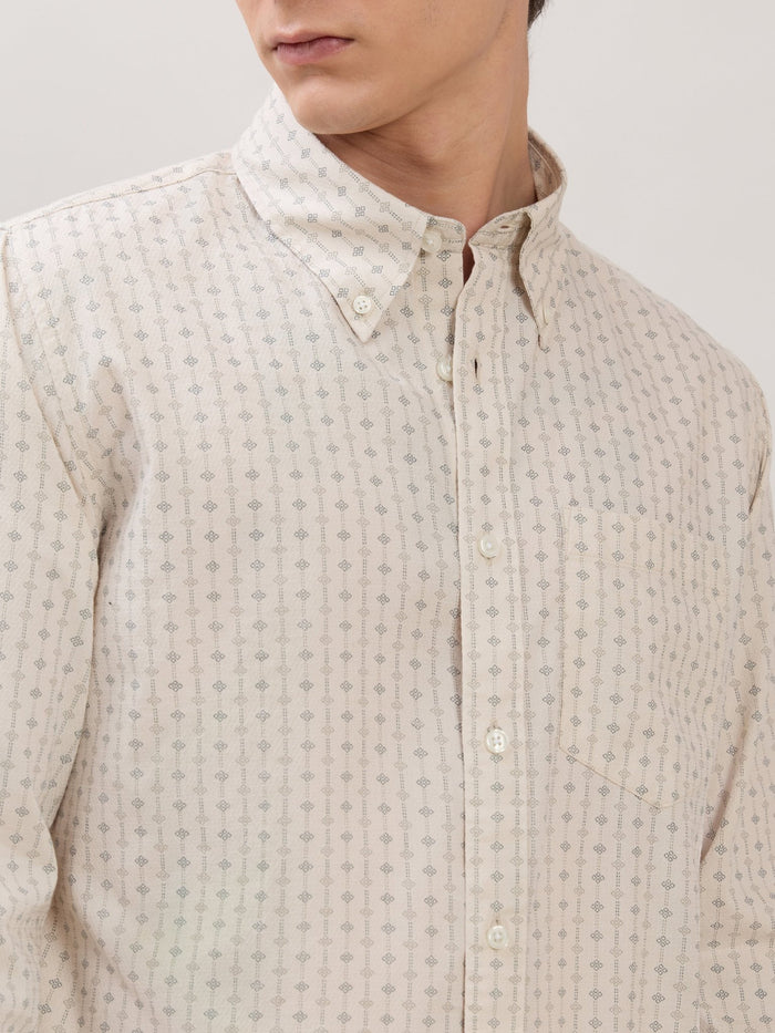 Men's Smart Fit Printed Cotton Shirt - Light Beige