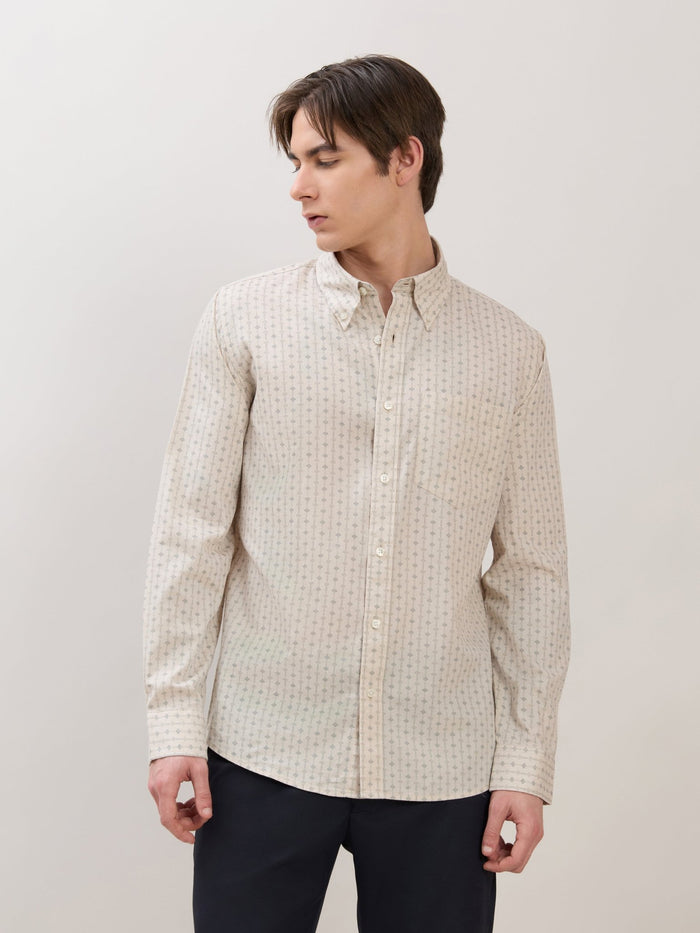 Men's Smart Fit Printed Cotton Shirt - Light Beige