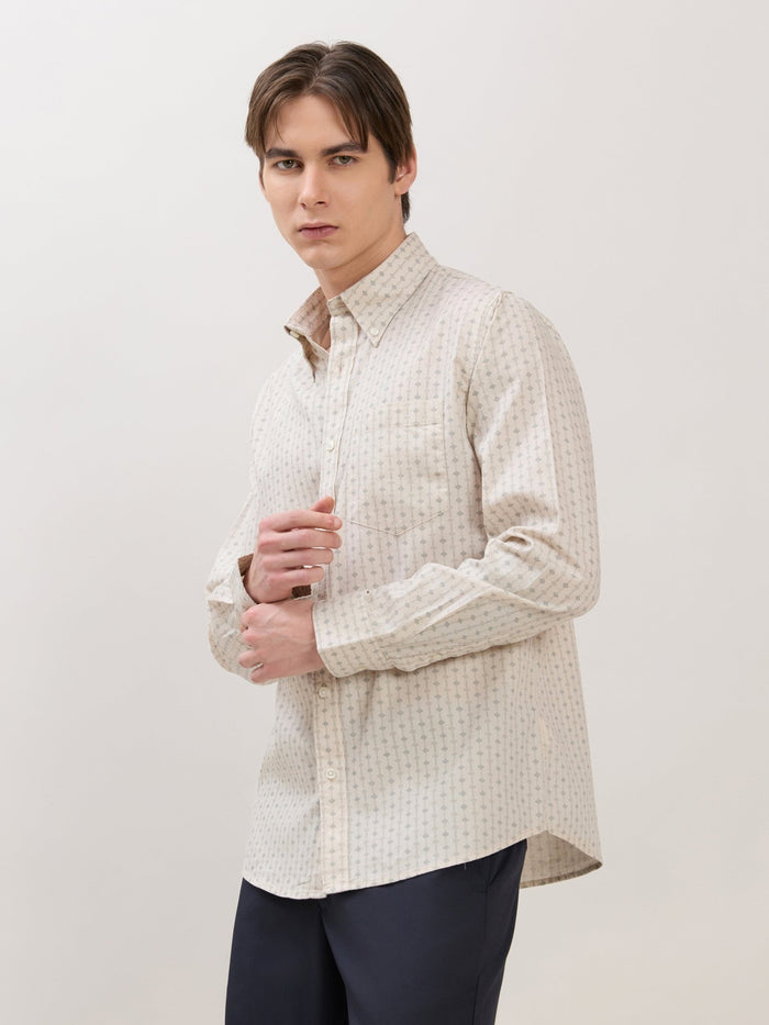 Men's Smart Fit Printed Cotton Shirt - Light Beige