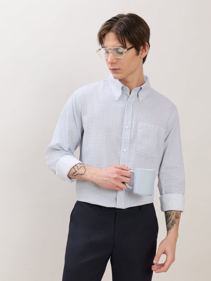 Men's Smart Fit Printed Cotton Shirt - Light Blue