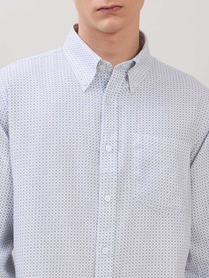 Men's Smart Fit Printed Cotton Shirt - Light Blue