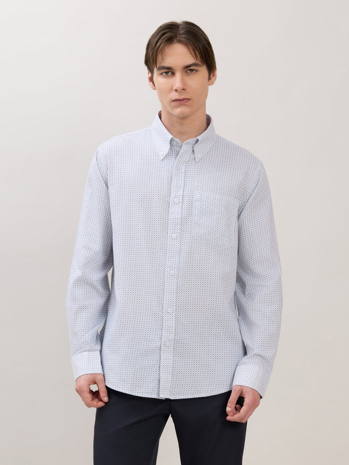 Men's Smart Fit Printed Cotton Shirt - Light Blue