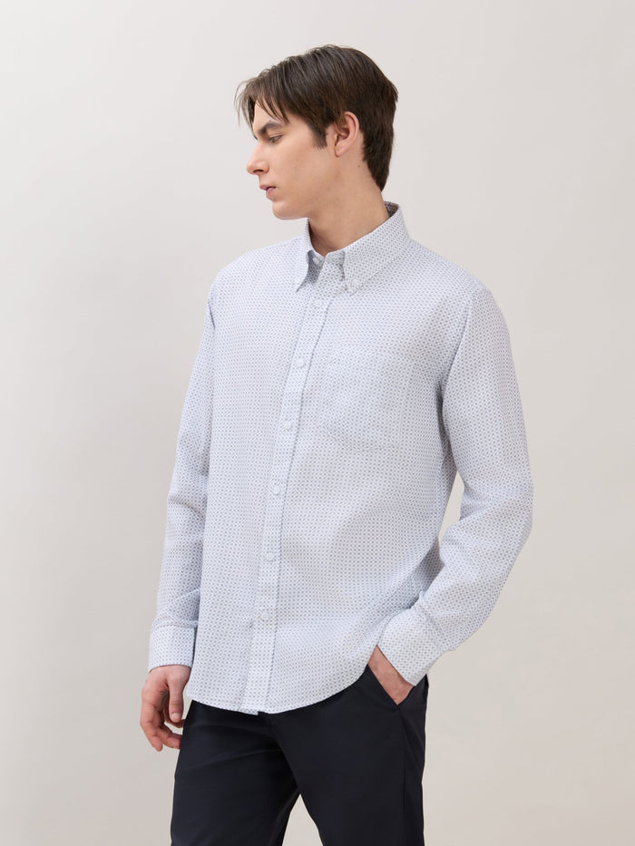 Men's Smart Fit Printed Cotton Shirt - Light Blue