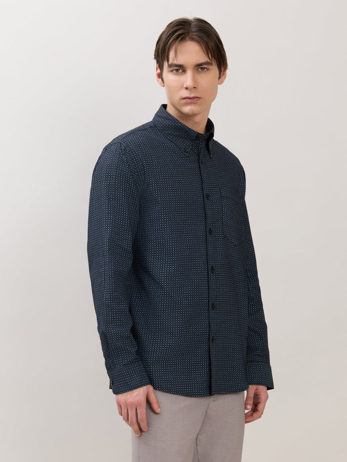 Men's Smart Fit Printed Cotton Shirt - Midnight Blue