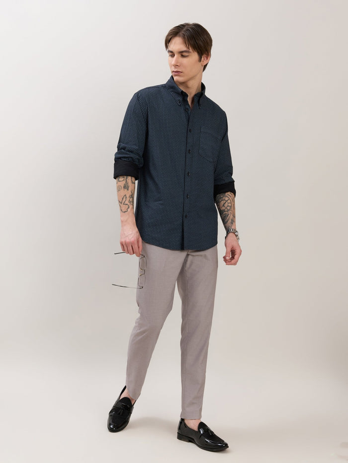 Smart Fit Printed Cotton Shirt - Midnight Blue