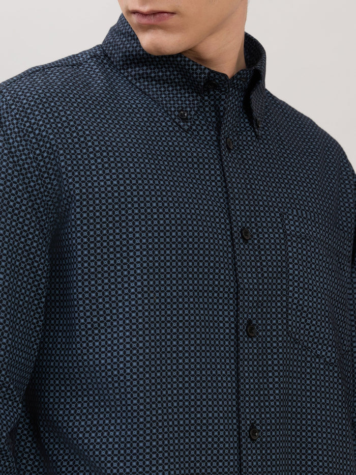 Smart Fit Printed Cotton Shirt - Midnight Blue