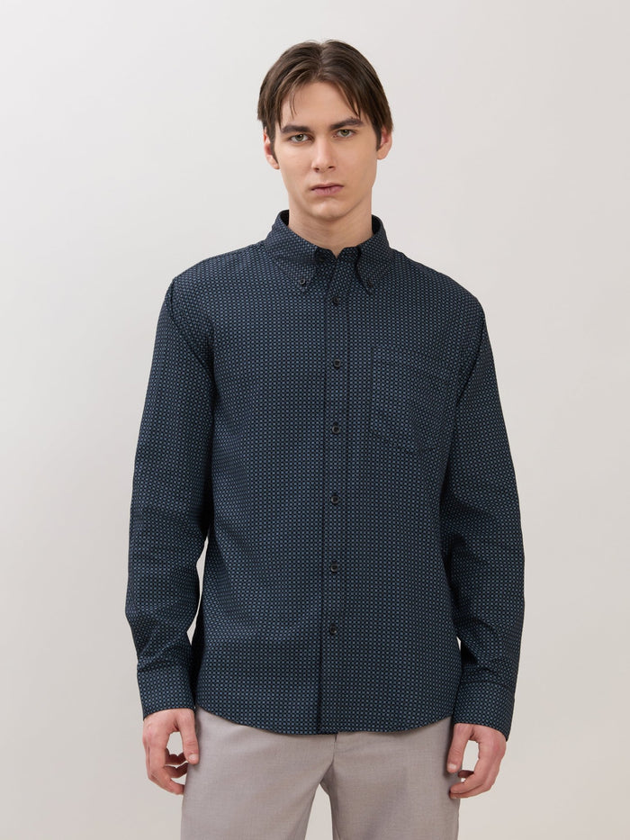 Smart Fit Printed Cotton Shirt - Midnight Blue