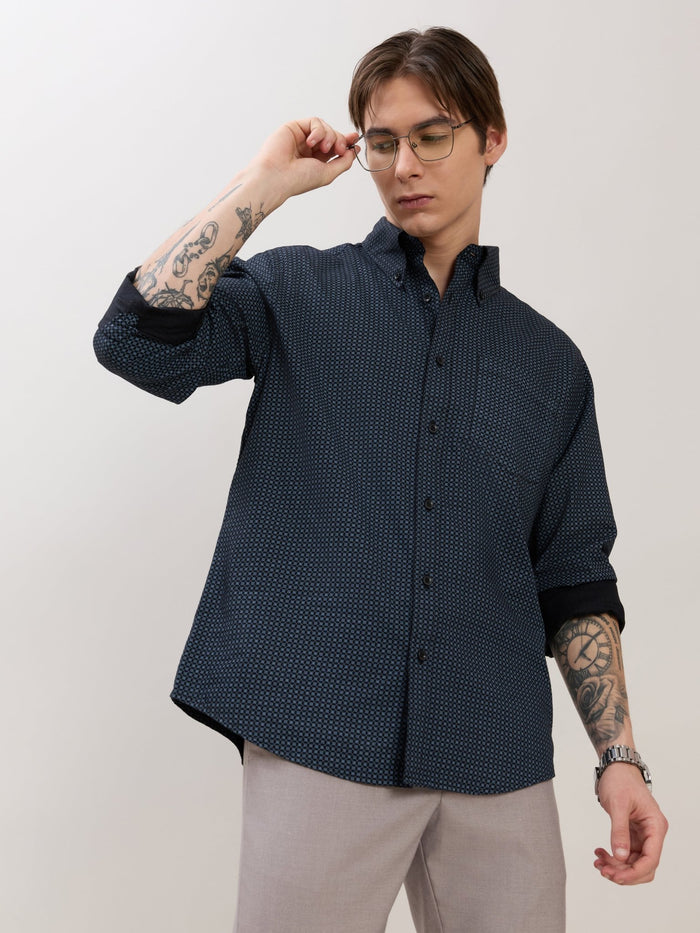 Smart Fit Printed Cotton Shirt - Midnight Blue