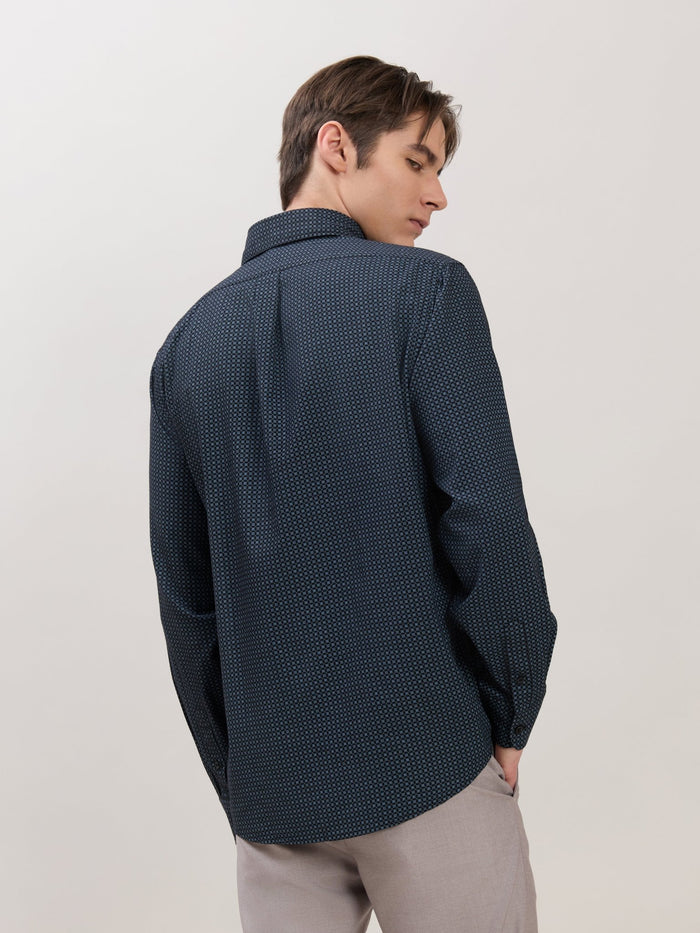 Smart Fit Printed Cotton Shirt - Midnight Blue