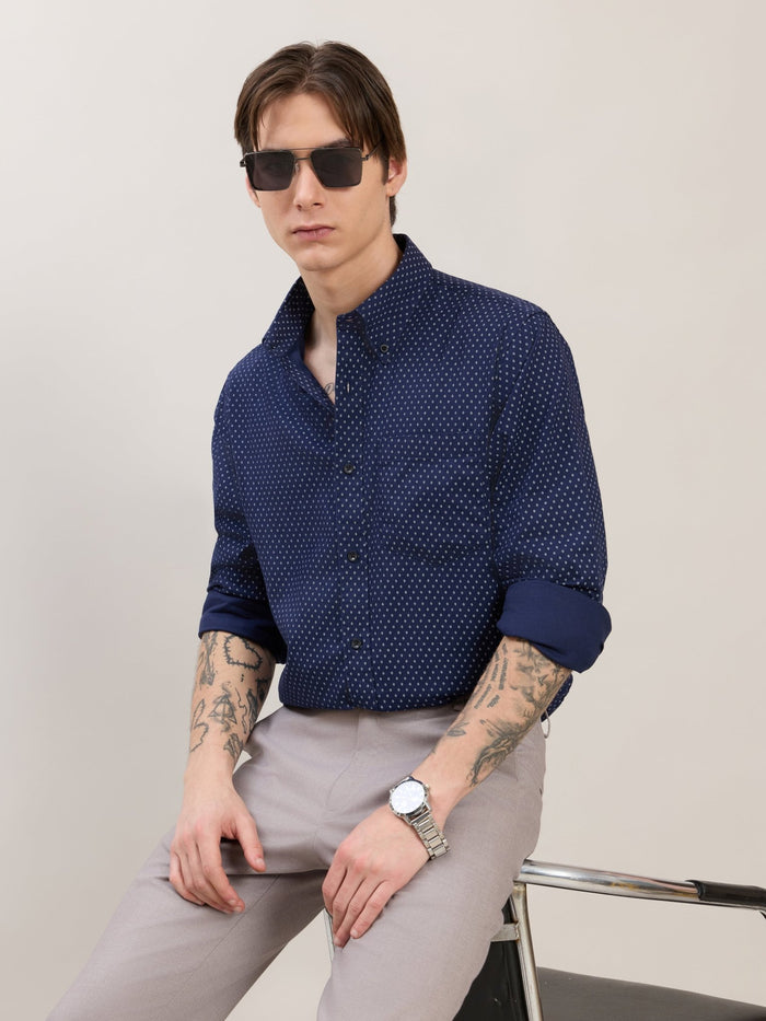 Men's Smart Fit Printed Cotton Shirt - Navy Blue