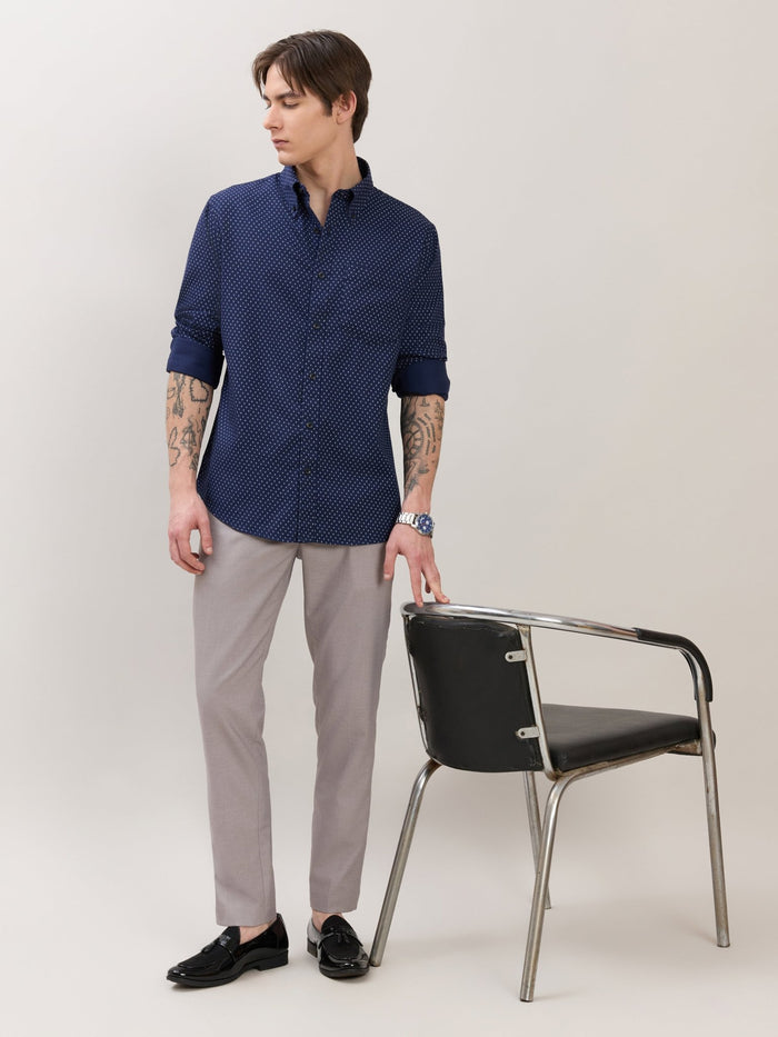 Smart Fit Printed Cotton Shirt - Navy Blue