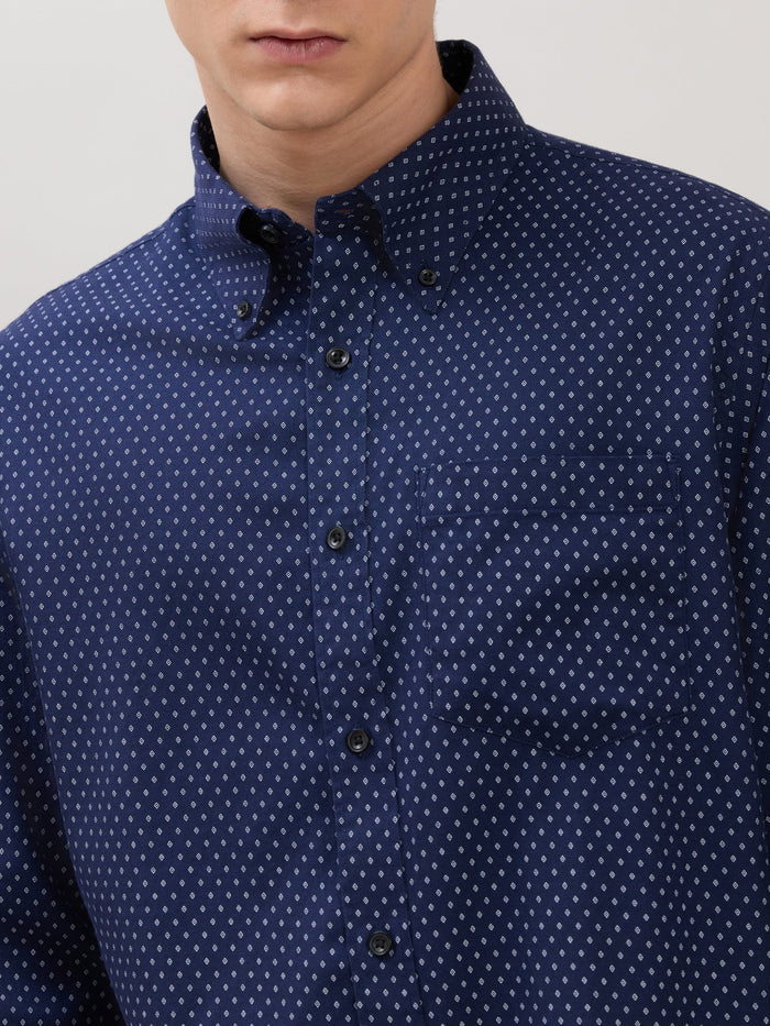 Smart Fit Printed Cotton Shirt - Navy Blue