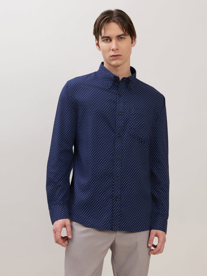 Men's Smart Fit Printed Cotton Shirt - Navy Blue