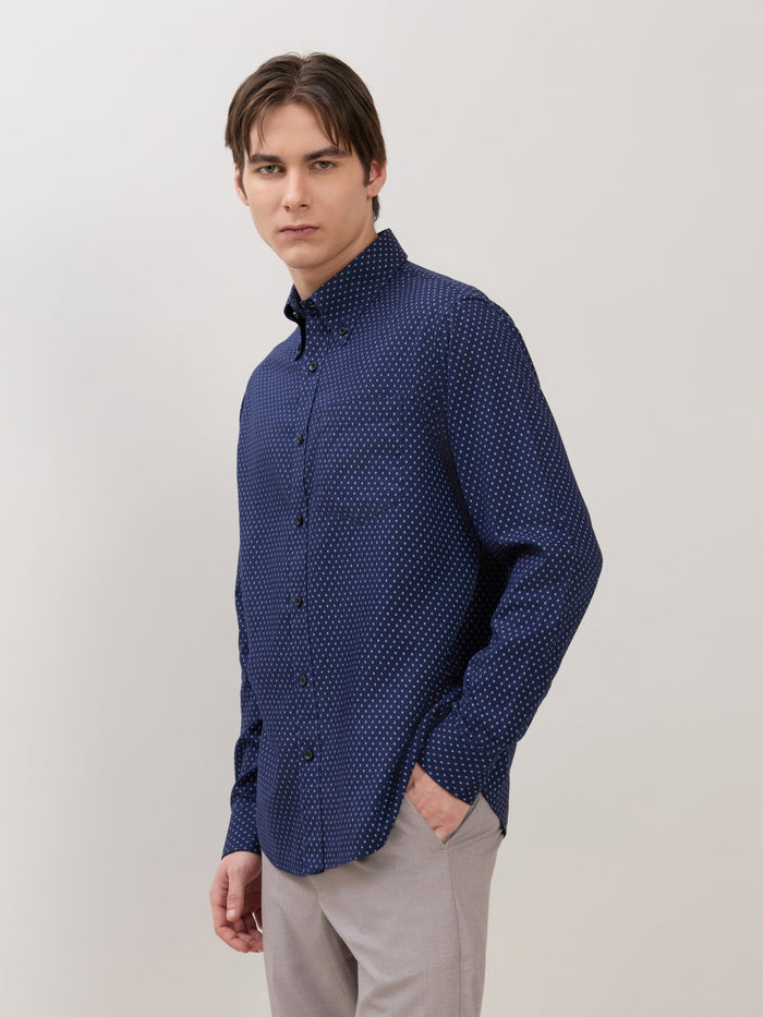Men's Smart Fit Printed Cotton Shirt - Navy Blue