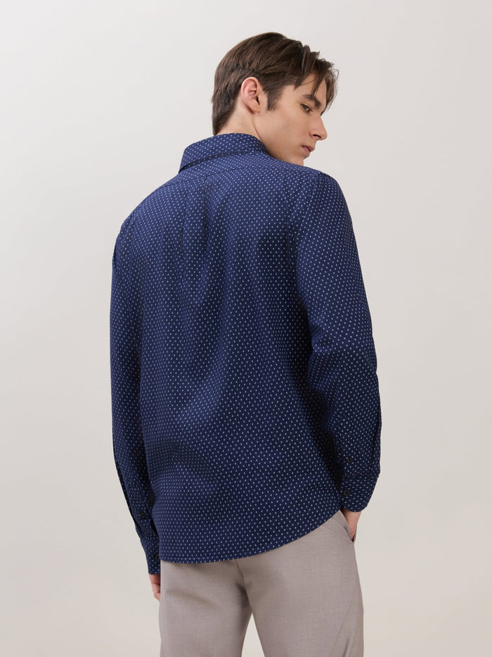 Men's Smart Fit Printed Cotton Shirt - Navy Blue