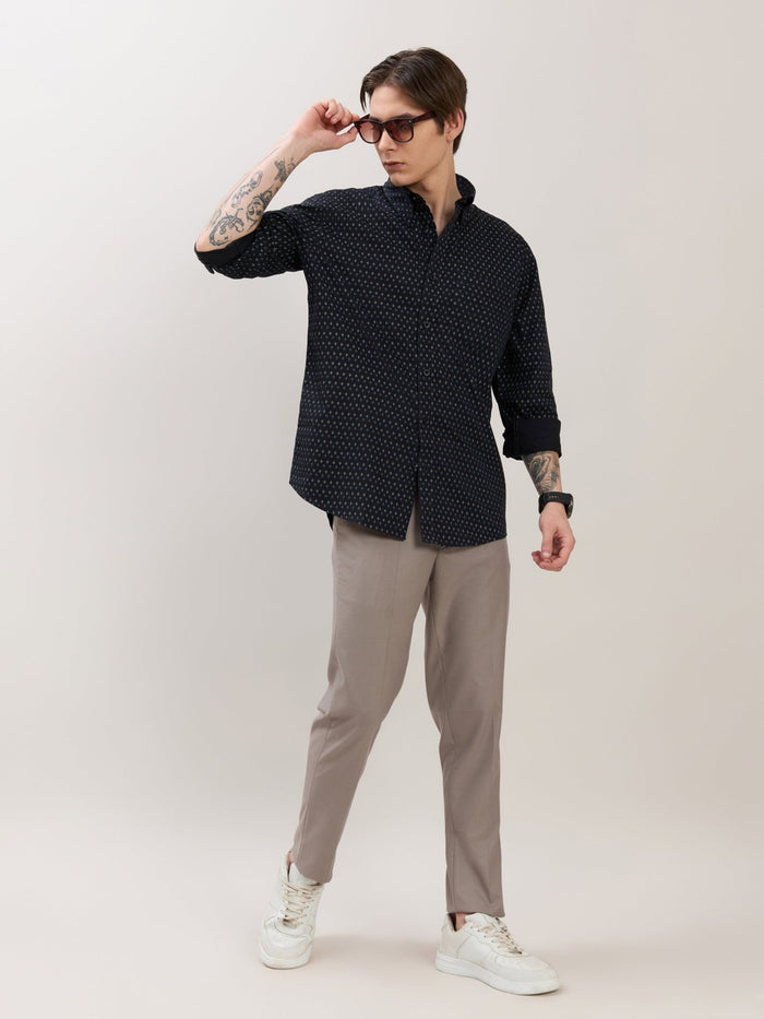 Men's Smart Fit Printed Cotton Shirt - Sable Black