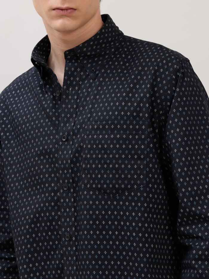 Men's Smart Fit Printed Cotton Shirt - Sable Black
