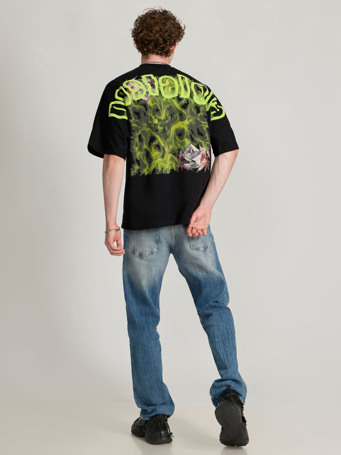 Men's Printed black Baggy T-Shirt