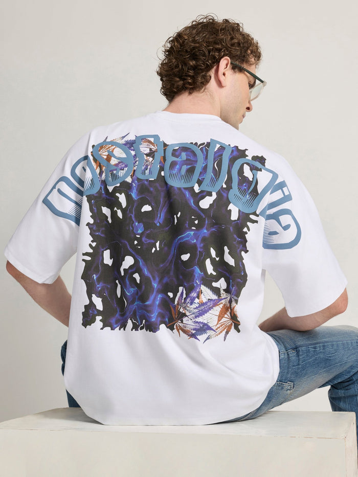 Men's Printed White Baggy T-Shirt