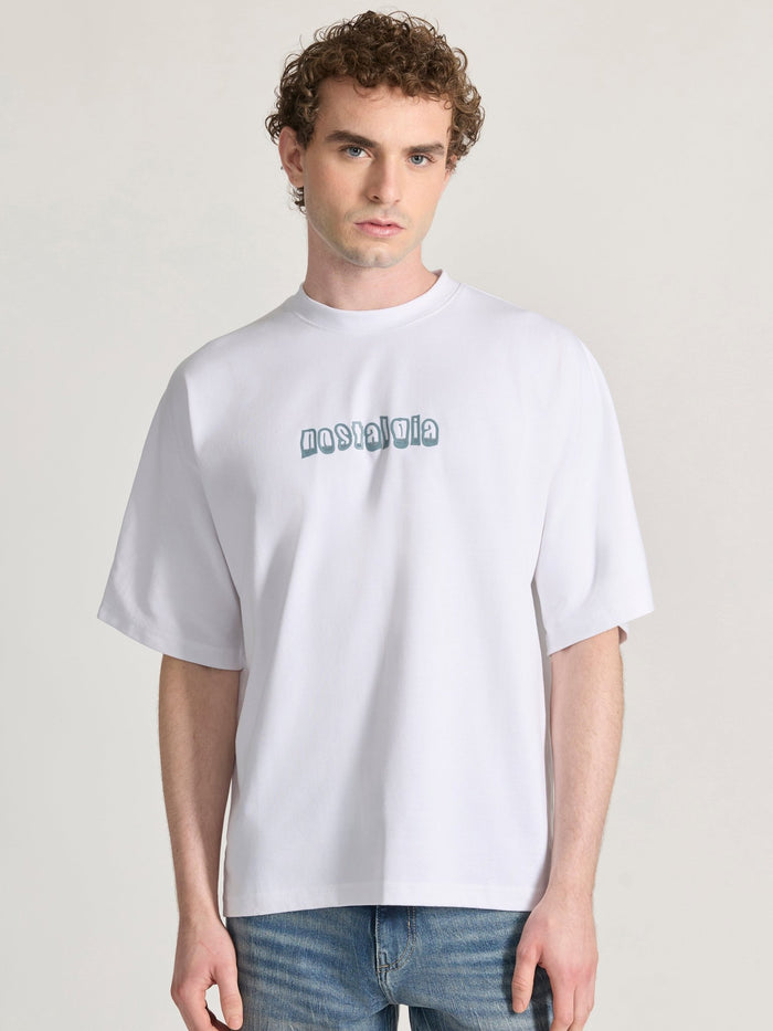 Men's Printed White Baggy T-Shirt