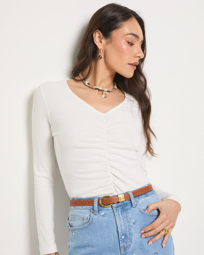 Cream $|& SEAS Oceanic Ruched Front Top - SOF Front