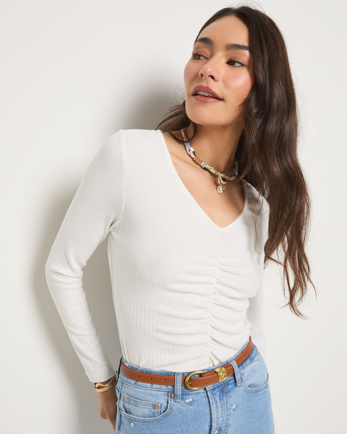 Cream $|& SEAS Oceanic Ruched Front Top - SOF Full Front