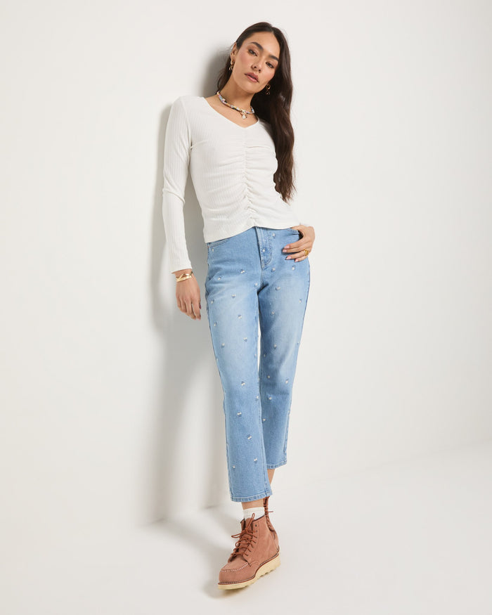 Cream $|& SEAS Oceanic Ruched Front Top - UGC On Fig