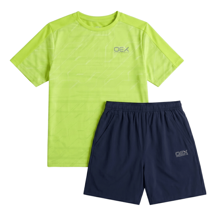 OEX Men's 2-Piece Co-Ord Set – Lime/Black   (T-Shirt & Shorts)