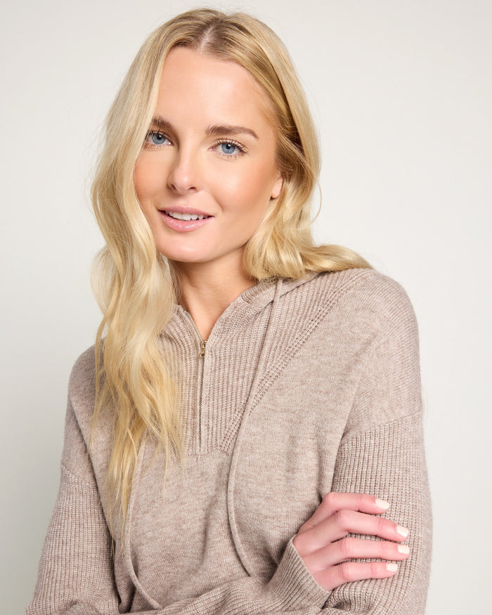 Birch Heather $|& SEAS Ojai Half Zip Hooded Sweater - SOF Full Front