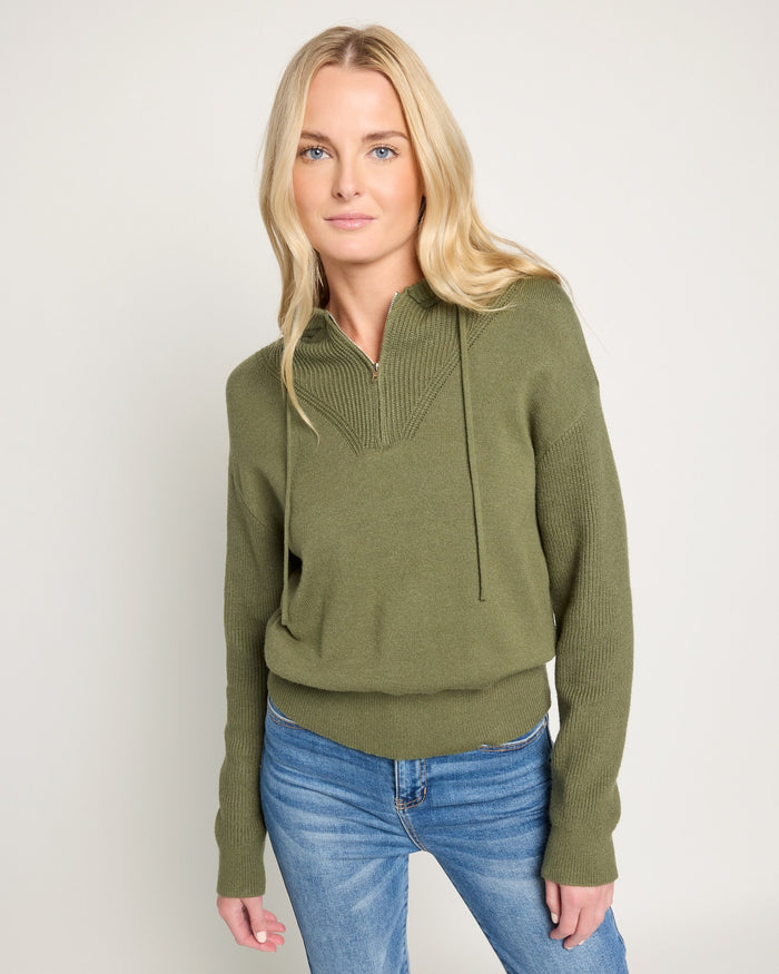 Olive Branch $|& SEAS Ojai Half Zip Hooded Sweater - SOF Front