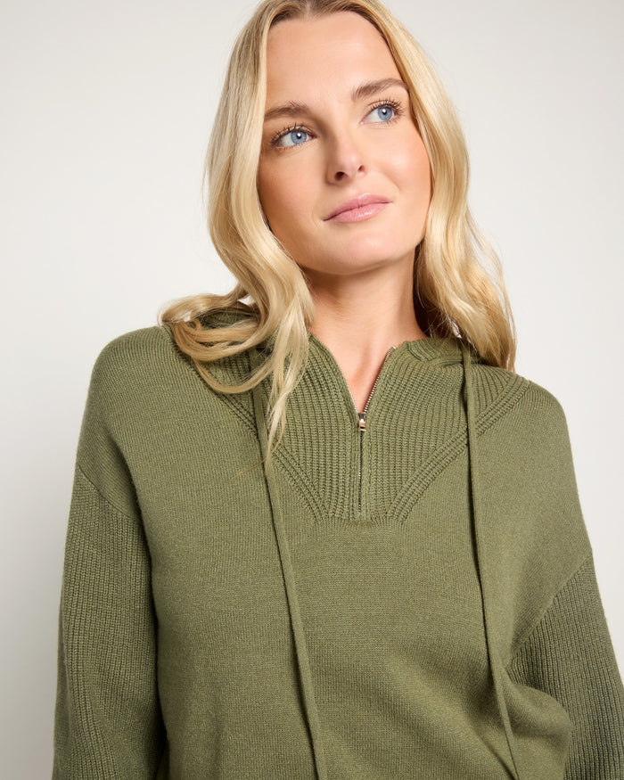Olive Branch $|& SEAS Ojai Half Zip Hooded Sweater - SOF Full Front